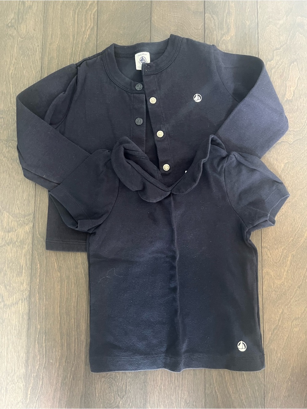 Petit Bateau Navy Short Sleeve Top and Button Cardigan Set